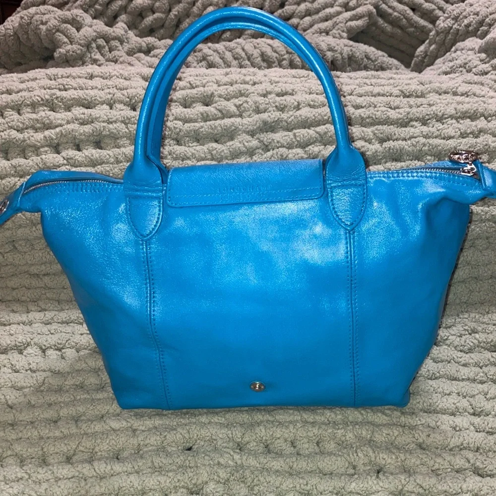 Longchamp Le Pliage Cuir Blue all leather tote bag - Picture 6 of 16